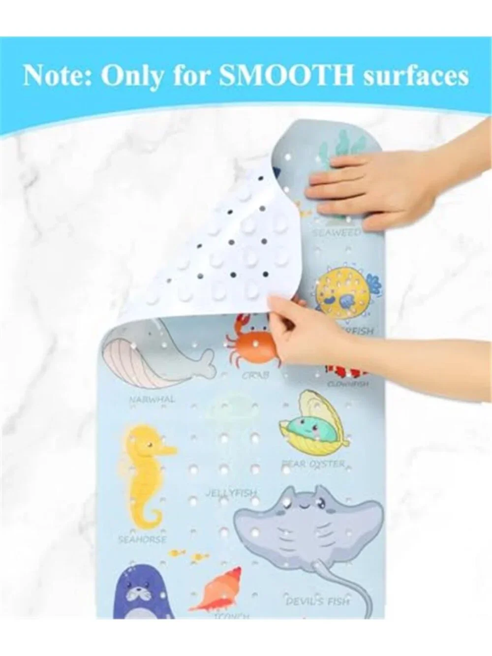 Kids Bath Mat Non Slip Bathtub Mat Toddler Baby Suction Cup Sea Animals Blue